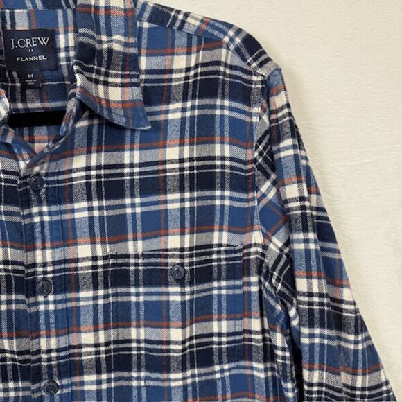 J. Crew Men's Flannel Shirt Blue White Orange Plaid Soft Size Medium - Picture 2 of 11